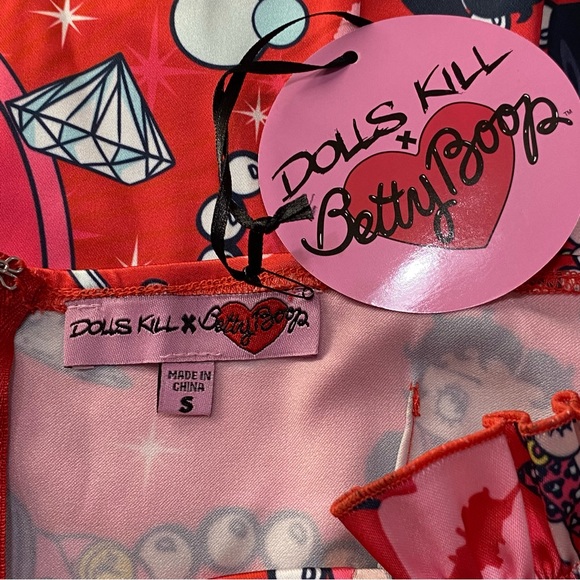 NWT Dolls Kill X Betty Boop Red Satin Dress Small Pin Up Girl Style Lover Catch - Picture 7 of 7
